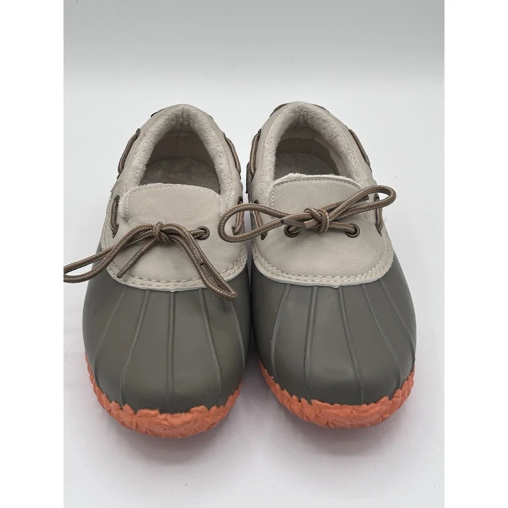 JBU Jambu Gwen Weather Ready Slip On Rubber Duck Shoes-Size 6.5-Gray/Orange/Fur